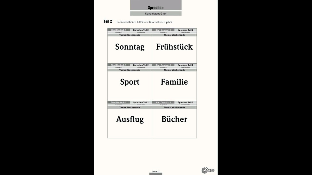 A1 Sprechen Exams | Part 2- Teil 2