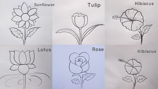 how to draw different types of flowers drawing easy step by step@Kids Drawing Talent
