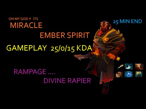 Dota2 I Miracle Ember Spirit Gameplay | 25/0/15 (KDA) | RAMPAGE |  Divine Rapier | 25 minutes END