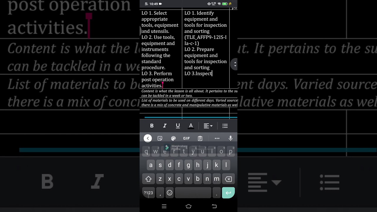 Daily Lesson Log in Food Processing.