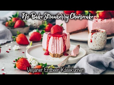 Vegan No-Bake Strawberry Cheesecake Recipe ♡ creamy, light, refreshing and easy to make ♡