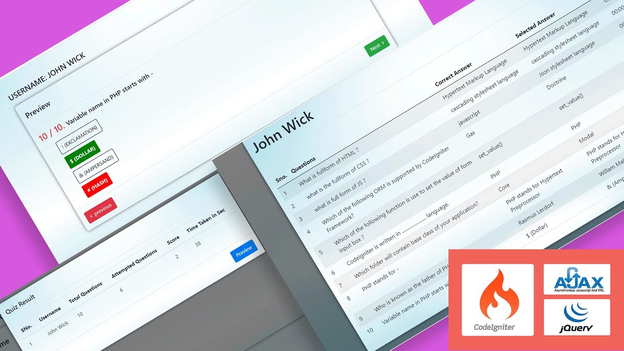 Quiz Game using PHP CodeIgniter | JQuery | AJAX