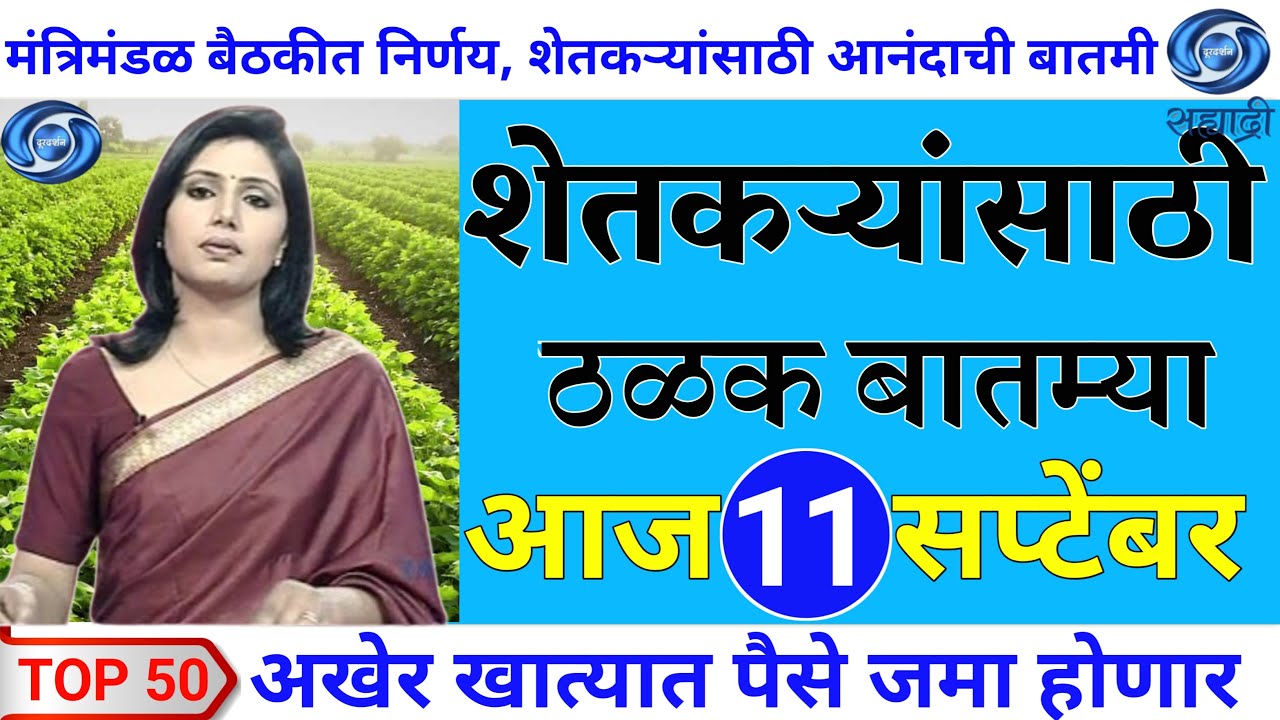 शेतकऱ्यांसाठी आज 11 सप्टेंबर महत्वाच्या सुपरफास्ट बातम्या l कर्ज माफी l कापूस भाव l NEWS HEADLINES