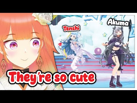 Kiara cant take her eyes off of Kobo and Zeta's "TENSHI TO AKUMA" performance !!!!