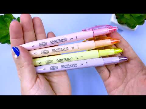 Vídeo do produto Caneta Esferográfica com Marca-Texto 1.0mm Preta - Cores Sortidas