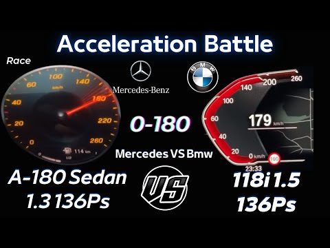 (2023) Mercedes A180 Sedan 1.3 136 Hp VS Bmw 1 Series 136 PS 0-100 0- 180 acceleration Battle Speed
