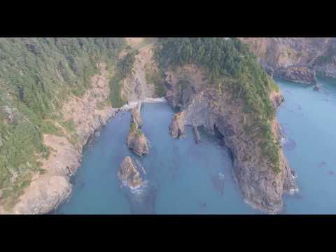 4k aerial view of coast line of Port Orford Oregon