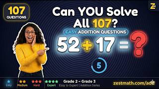⭐ 107 Easy Addition Questions ⏱️ Under 10 Min | 🎓 Grade 1 & 2 Math ✅ No Carrying!