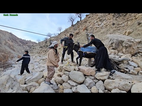 Helping Omid’s Neighbors | Taking Donkeys Across the River With a Tow Rope & Building a Bathroom