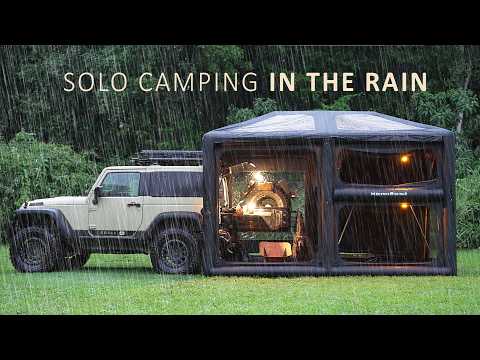 SOLO Camping in HEAVY RAIN [ Giant 2 STORY TENT shelter, Cosy Comfort, relaxing ASMR ]
