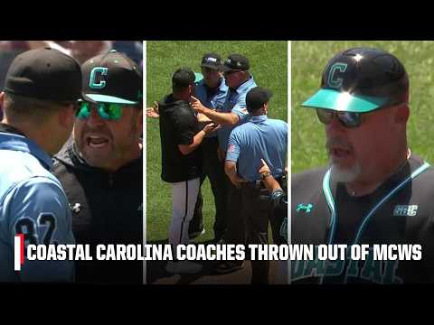 Coastal Carolina coaches EJECTED in first inning of MCWS Game 2 😮 | ESPN College Baseball