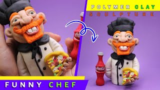 Clay Sclupture of a funny chef , the full figure sculpturing process by clay artisan crafts