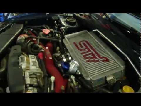 1st Start up. Grimmspeed uppipe 44mm, crosspipe, 45mm EWG, Gauges 2007 Subaru STI Build