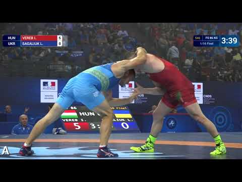 1/16 FS - 86 kg: I. VEREB (HUN) df. L. SAGALIUK (UKR) by VPO1, 7-3