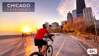 SPECTACULAR SUNRISE on Chicago Lakefront - virtual bike ride in 4K HDR 2022