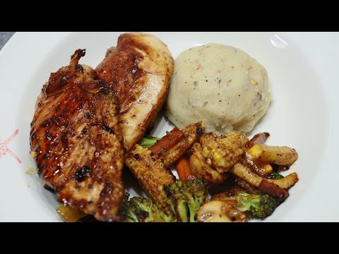 Easy Barbeque Chicken Steak with Roasted Veggies | Restaurant-Style BBQ Chicken Steak Recipe