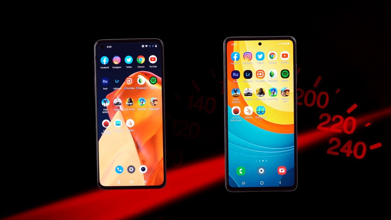 Samsung A72 vs OnePlus 9R Speed Test Comparison