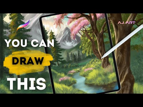 PROCREATE Landscape Drawing Tutorial | Drawing TREES on Procreate Step by Step