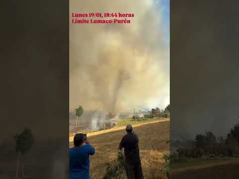 Fire tornado spotted during a wildfire in Purén, Araucanía Region, Chile - January 20, 2026