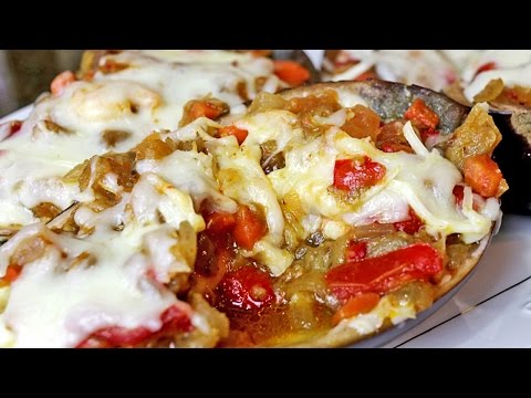 Berenjena rellena de verduras y gambas