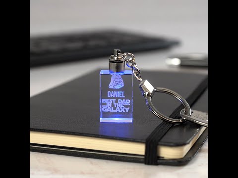 Portachiavi rettangolare inciso in vetro 3D con luce Portachiavi rettangolare inciso in vetro 3D con luce