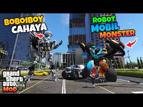 GTA 5 MOD BOBOIBOY POWERS FROST FIRE USING ROBOTS TO FIGHT AGAINST DECEPTICON TRANSFORMERS