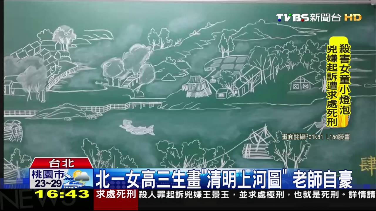 黑板畫清明上河圖! 作者是北一女高三生