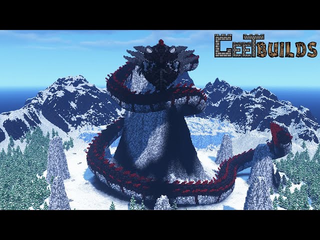 giant dragon and fantasy house in a snowy tundra Minecraft Map