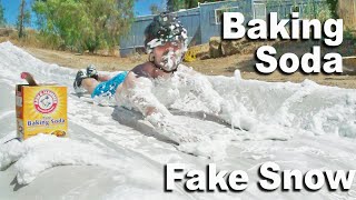 Sledding on Baking Soda Fake Snow