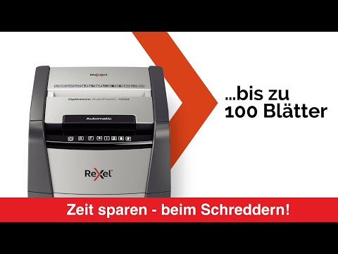 Artikelvideo 1 für Rexel Optimum AutoFeed+ 100M Aktenvernichter mit Partikelschnitt P-5, 2 x 15 mm, bis 100 Blatt, schwarz, Artikelnummer 267371