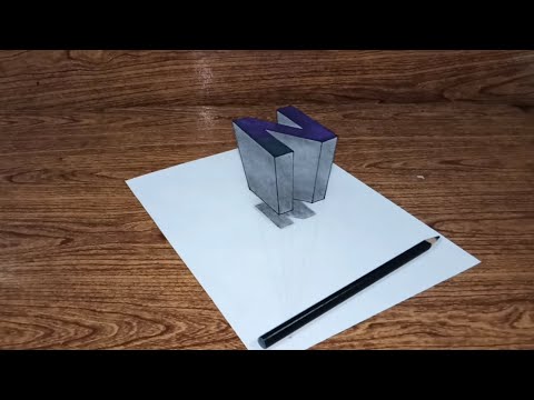 very easy how to draw 3d floating letter N | 3d drawing easy