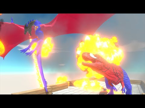 SPIDERMAN T-REX DEATH RUN vs SUPERMAN DRAGON TEAM | Animal Revolt Battle Simulator