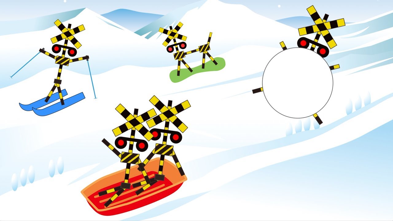 【踏切アニメ】雪遊びする踏切⛄️Railroad crossing playing in the snow