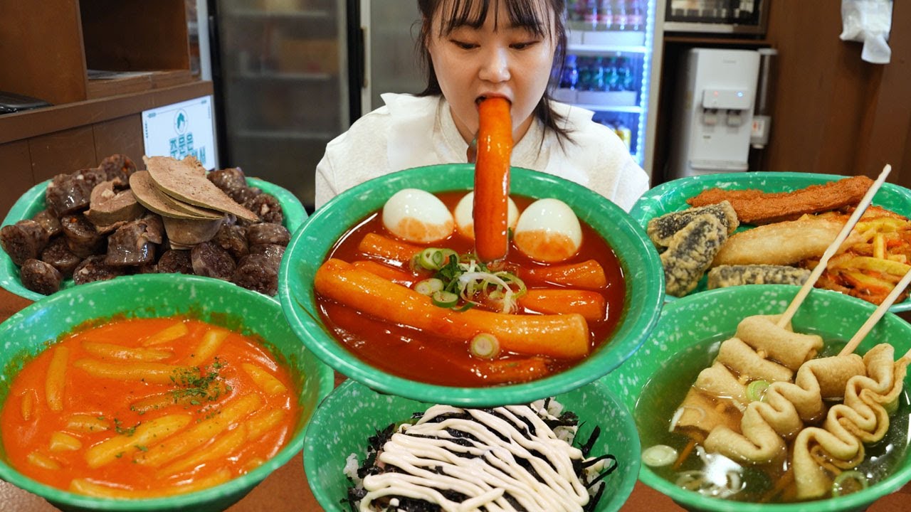 가래떡 떡볶이 VS 로제떡볶이 오늘은 분식 먹방🍡순대, 참치 마요 비빔밥, 어묵, 김말이 야끼만두 튀김 우