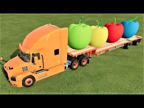 TRANSPORTING OF COLORS! GIANT APPLES LOADING ON LOW LOADER W JOHN DEERE 7R ! Farming Simulator 22