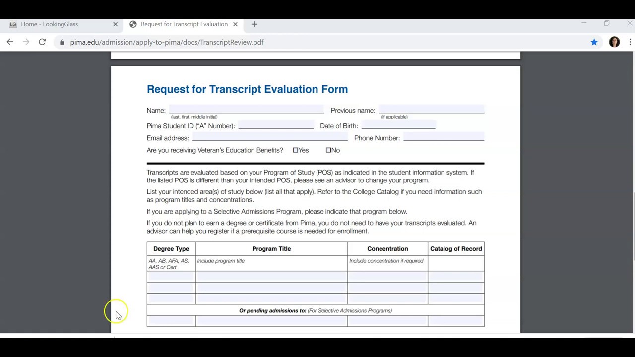 Request Transcript Evaluation
