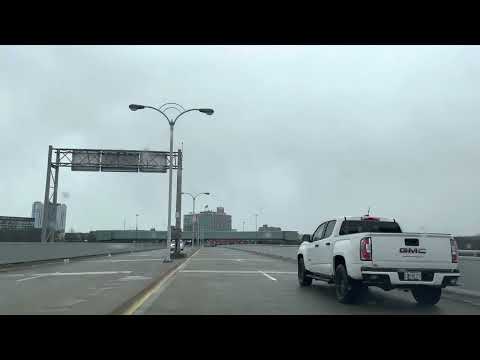 Crossing US Canada border - Niagara Falls Downtown Driving - (Rainbow Bridge)
