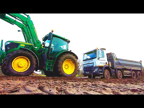 JOHN DEERE TO THE RESCUE...LORRY STUCK IN FARMS SLURRY PIT !