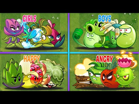 4 Team | GIRLS | BOYS | HAPPY | ANGRY - Who Will Win? - PvZ 2 Team Plants Battlez