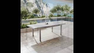 OUTFLEXX Premium Ausziehtisch, silber/grau, Alu/Glas, 180/240x100cm, automatischer Ausziehmechanismus