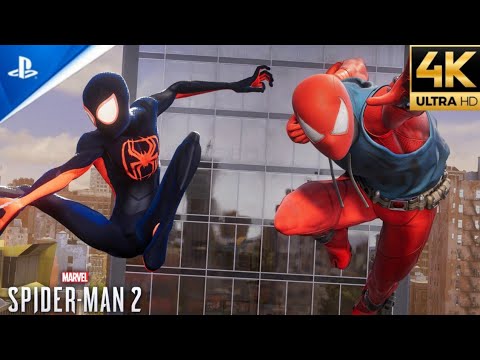 Scarlet Spider Suit vs Sandman Boss Fight (Ultimate Difficulty) - Spider-Man 2 PS5 (4K)