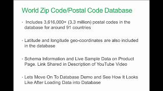 Cities Zipcode - Postal Code Database - Product Demo