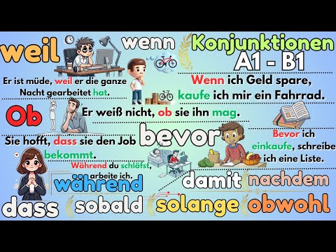 Beherrsche die deutschen unterordnenden Konjunktionen: Niveaus A1-B1