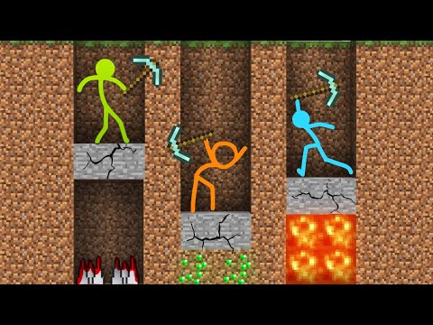 Stickman vs Minecraft Cartoon ~ 3 LVL SURVIVAL BATTLE