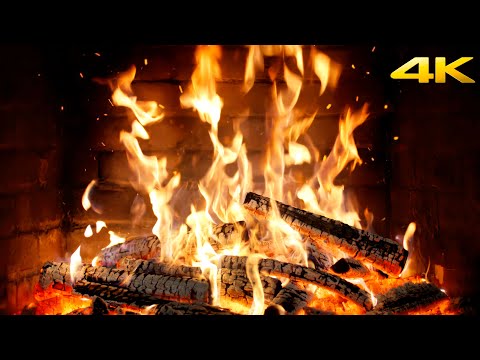 🔥 Kamin u planini noću, 12 sati, pucketanje drva i ples plamena za zimu (Fireplace 4K)