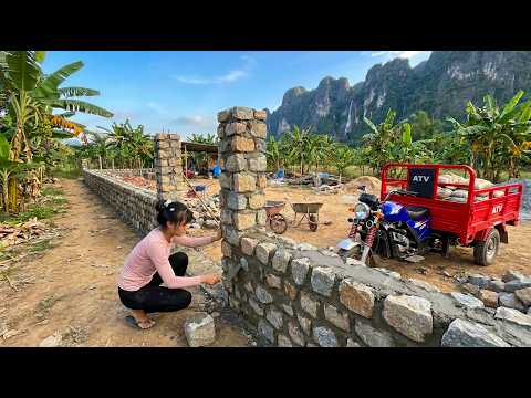 Building and Finishing a Pebble Stone Wall and Rescuing a Mother Dog Trapped Inside the Wall