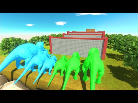 Different Size Cyan Triceratops vs Green Triceratops Clash Block Race Animal Revolt Battle Simulator