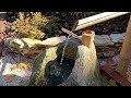 Flowing water falls into tsukubai basin (蹲踞) | Slow motion | Nature