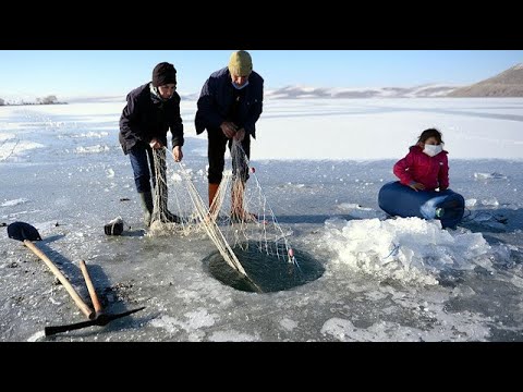 Amazing Giant Fish Fishing in the ice river - Amazing Fastest Ice Fishing Skills#2