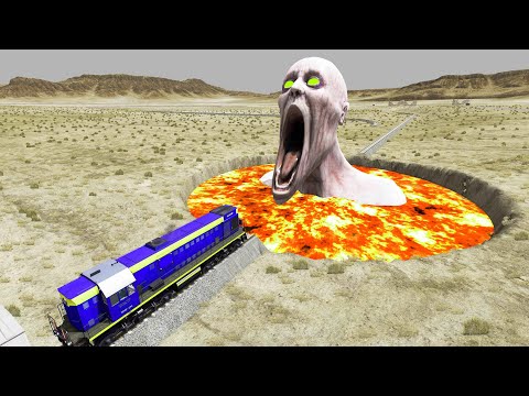Escape From The Shy Guy (SCP-096) | Train vs Giant Pit Lava | Beamng Drive | TrainWorld